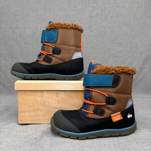 See Kai Run Gilman Boots Brown Blue Snow Rain Boots Waterproof Insulated Boys 9 - Picture 2 of 10